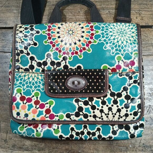 Fossil Key Per Coated Crossbody Bag Purse Tote Pockets - Picture 2 of 13